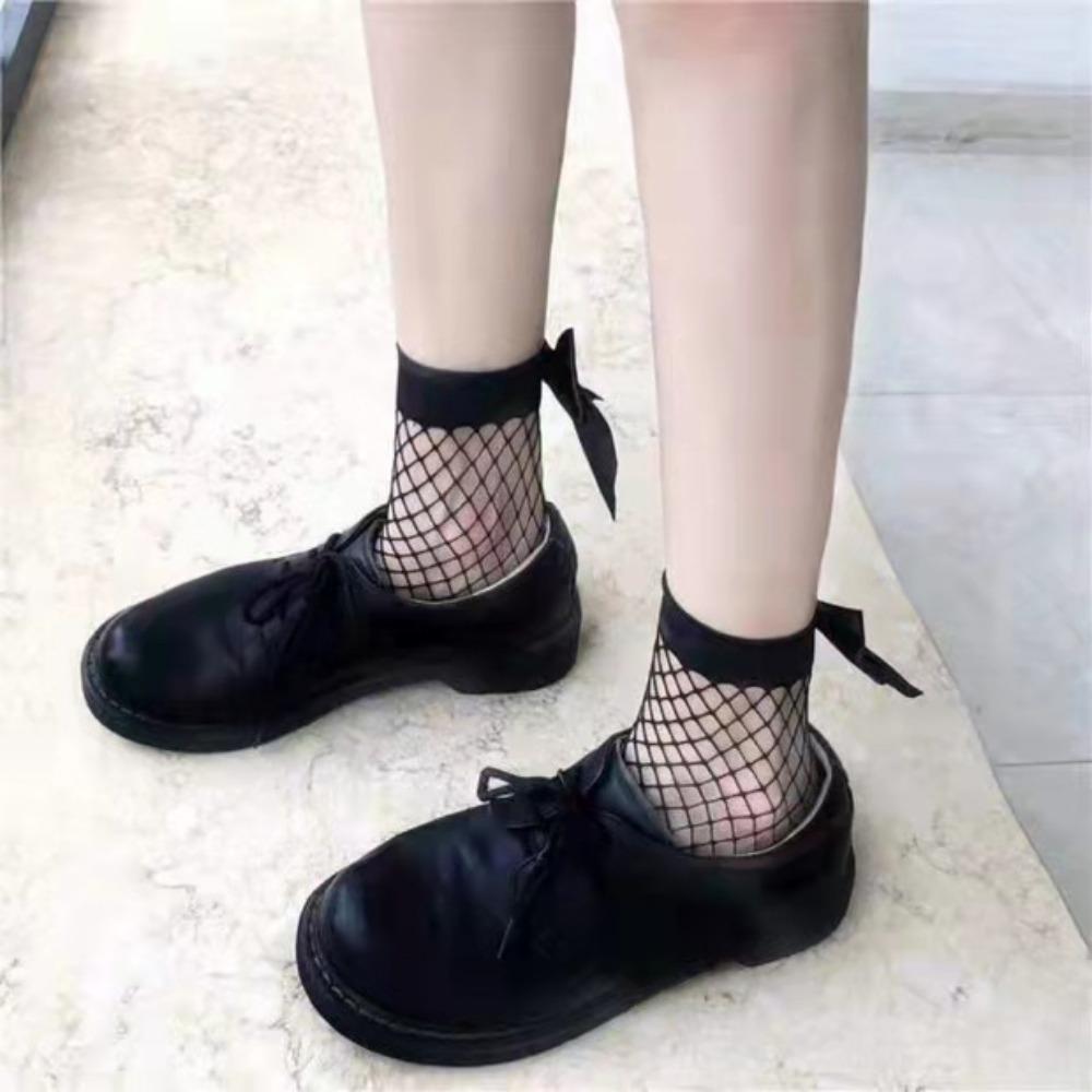Lolita Socks Women's Medium Tube Ins Fishnet Stockings Short Simple Bow Jk Student Cute Socks Sexy