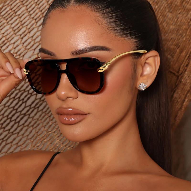 Bohemian Leopard Print Pilot Sunglasses With Uv400 Protection For Outdoor Travel And Fashion