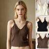V Neck Tank Top for Women Double Lined Ribbed Sleeveless Basic Shirts with Built-in Bra Summer Padded Going Out Tops