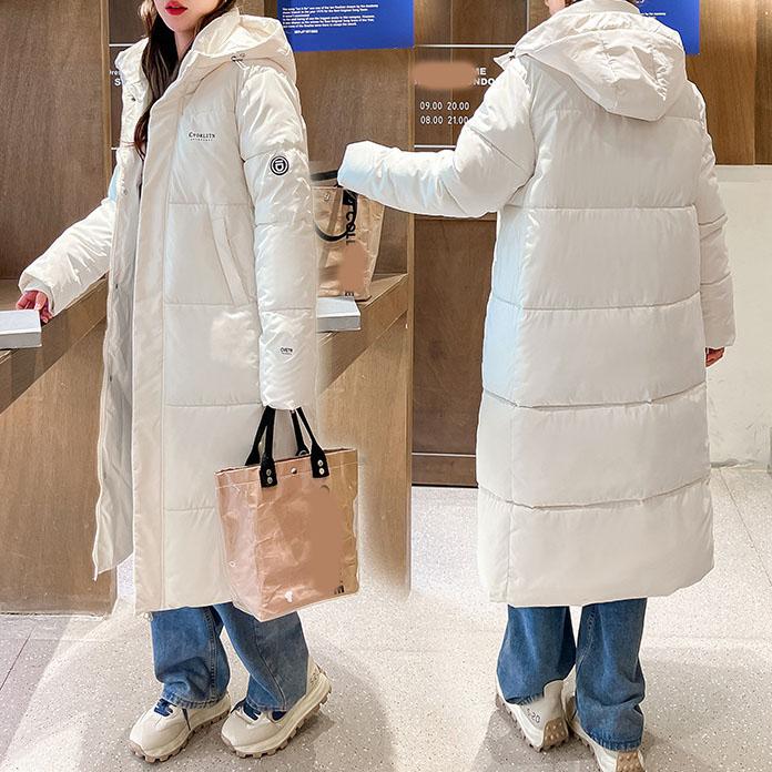 

Women s Autumn and Winter Plus Size Thickened Down Hooded Down Jacket Long Knee Loose Warm Outerwear XXS