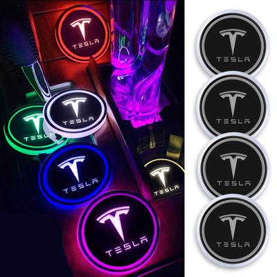 Car Luminous Water Coaster Car Colorful Atmosphere Light Non-slip Mat For Model 3 Model X Y Style Roadster Accessories