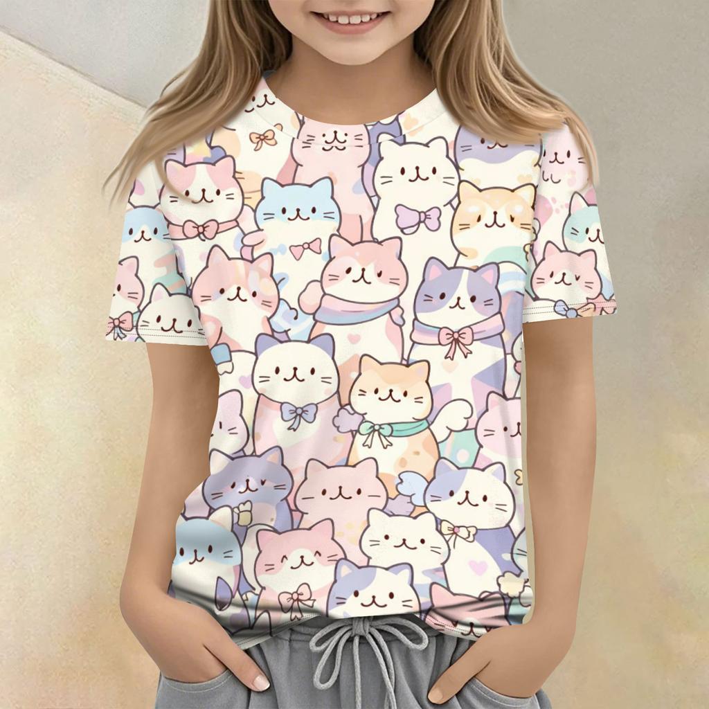 Children's Printed Round Neck Short Sleeved Casual T-shirt
