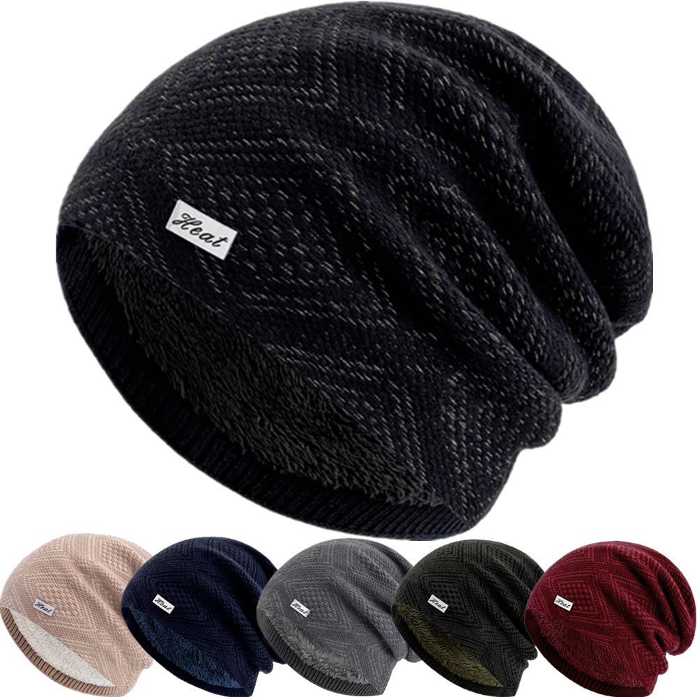 Unisex Warm Winter Hat HEAT Mark Skull Cap Diamond Grid Design Beanie Hat Thicken Winter Hats For Women Men Knit Hat