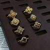 Medieval Vintage Rhombus Four-Leaf Clover High-End Ring Women'S Light Luxury Court Style Fashion Niche Stacking Ring