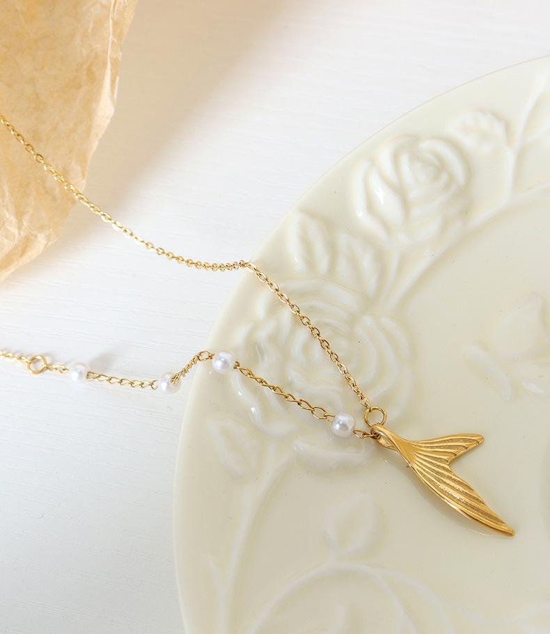 Mermaid Faux Pearl Necklace: Trendy Japanese-Korean Design In Gold-Plated Titanium Steel