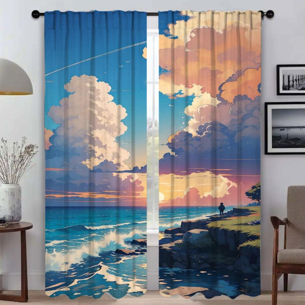 Sun Moon and Tree Blackout Curtains for Camera Halloween Decoration Kitchen Curtains 2 Pieces Tulle for Bedroom Partition Shades