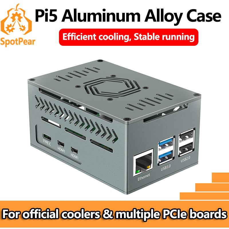 Raspberry Pi 5 Aluminum Metal Case With Cooler PWM Fan And Pure Copper Heatsink Big Space For Pi5 Extra PCIe Expansion Board