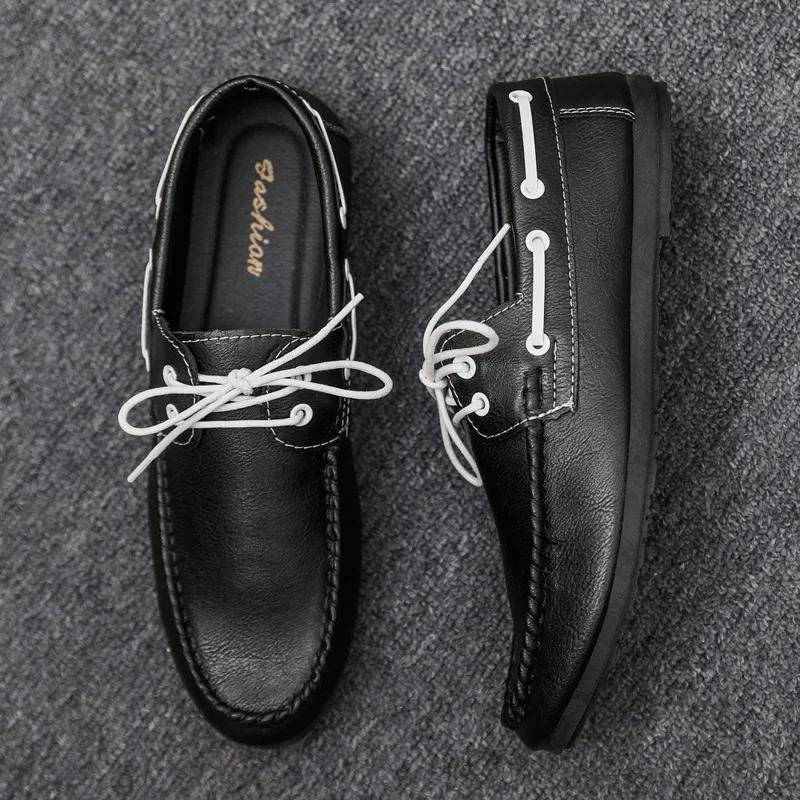 Fashion Breathable Business Men Leather Shoes Summer Slip on Loafers Men Casual Leather Shoe Black Flats Driving Shoes Moccasins Zapatos