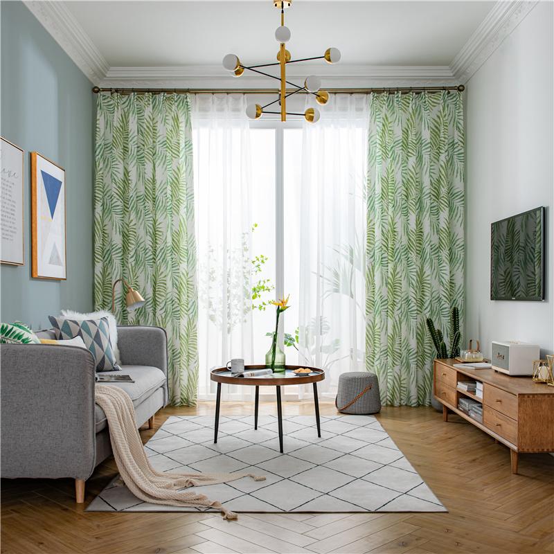 Vintage Garden Fresh Plant Leaves Living Room Study Bedroom Curtain Gauze Curtain Window Curtain Decor