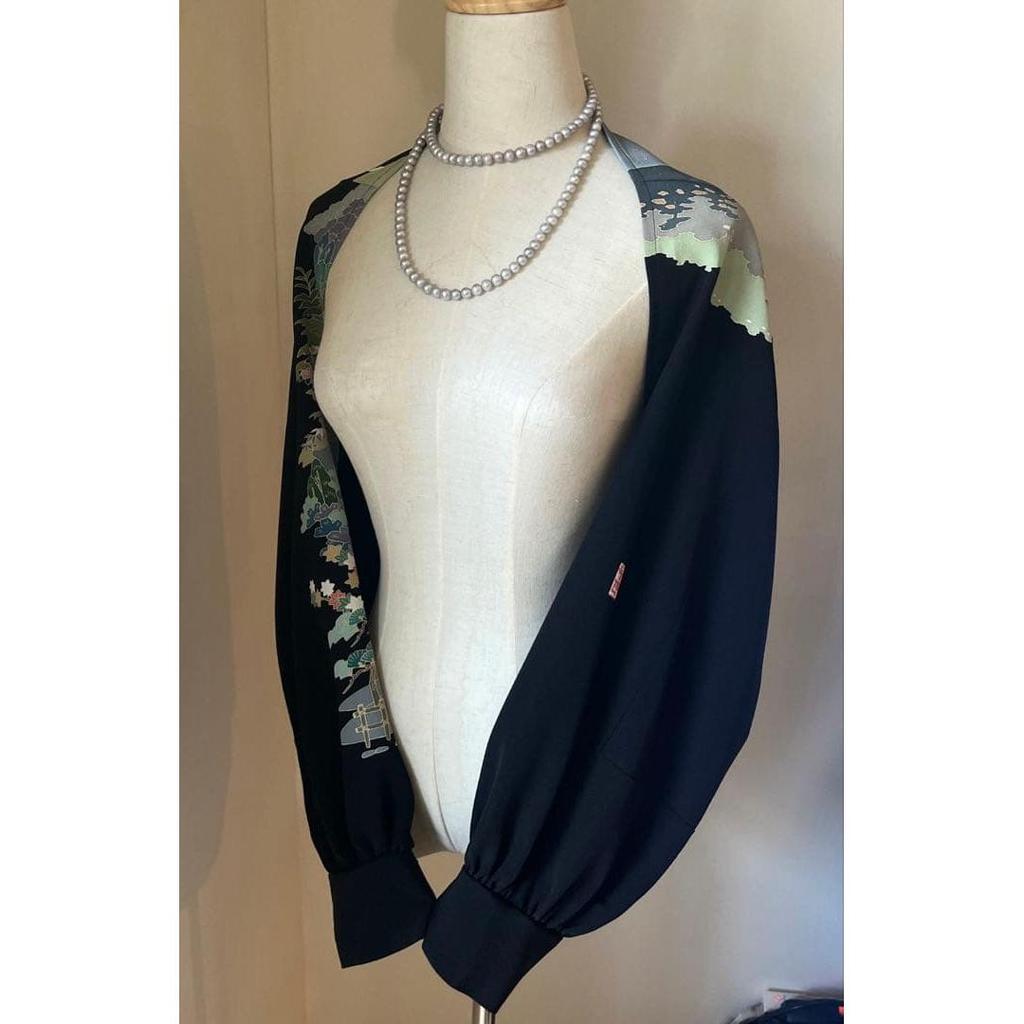 Used No.329 Original Work Black Tomesode Remake Bud Bolero & Stole M~2L Size Length 50