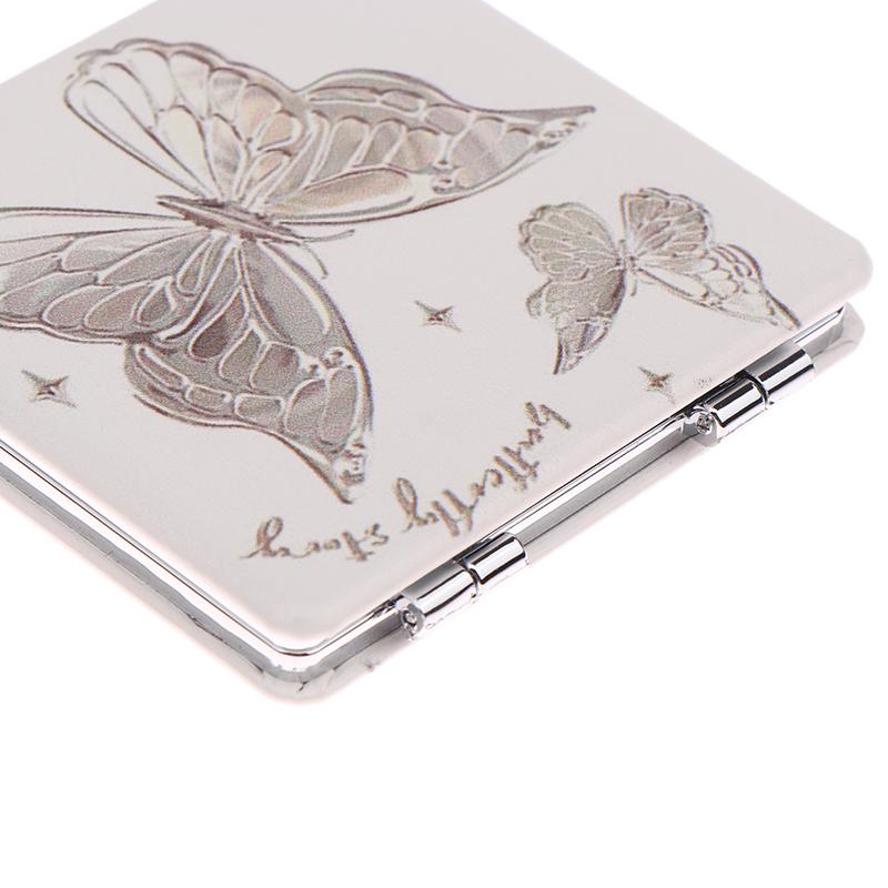 Portable Double-Sided Folding Makeup Mirror Butterfly Square Magnifying Mirror Pocket Compact Vanity Handheld Mirror