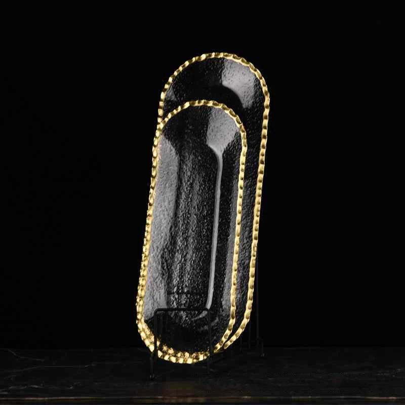 Nordic Phnom Penh Glass Tray Oval Dessert Plate Western Food Plate Household Bathroom Tray Jewelry Storage Plate Glass Tableware