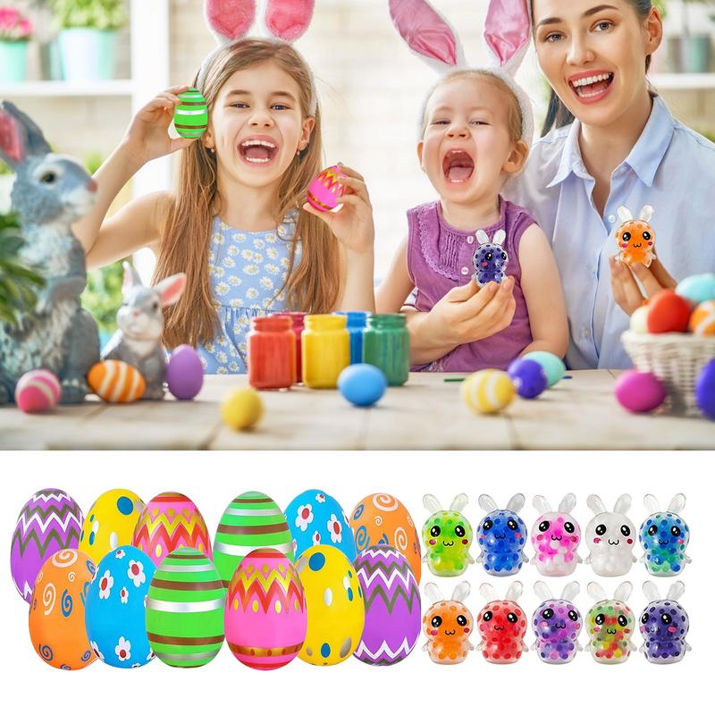 12pcs Easter Eggs With Bunny Squeeze Balls Easter Basket Eggs Decors With Squeeze Bunny Filled Eggs Toys Children Gifts