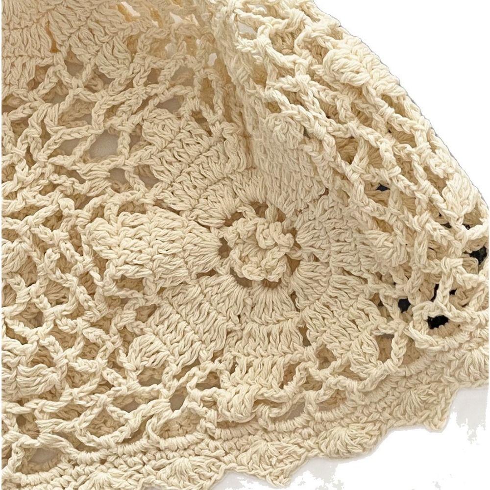 Thin Crochet Flower Hat Bohemian Style Hollow Out Knitted Hat Fashion Weave Cap  Spring and Summer