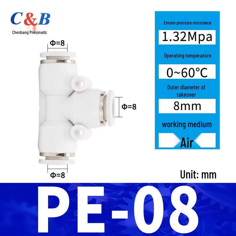Pneumatic Nylon Air Hose Quick Connect Fittings: PU Straight, PY 5-Way, Cross 4-Way, PZA 3-Way, PE Connector with White/Blue Cap