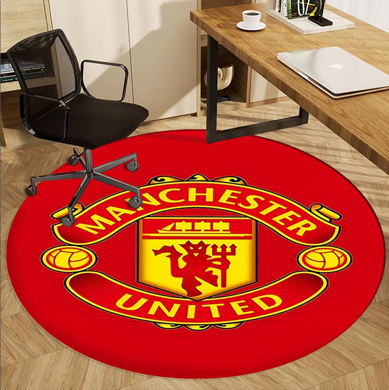 Tappeto Rotondo con Motivo Manchester United F.C, Tappetino da Interno/Esterno, per Picnic, Sala Giochi, Camera da Letto, Ufficio, Soggiorno, Tappeto Decorativo per la Casa, Regalo di Compleanno