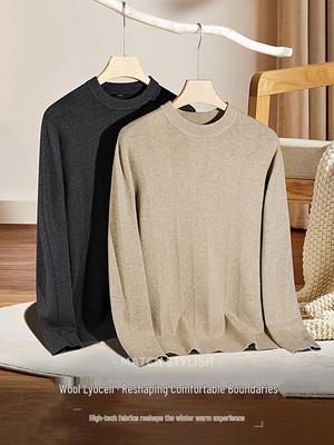 Pull élégant pour homme en Lyocell: Couche de base à manches longues, jacquard sergé, respectueuse de la peau, pour l'automne/l'hiver