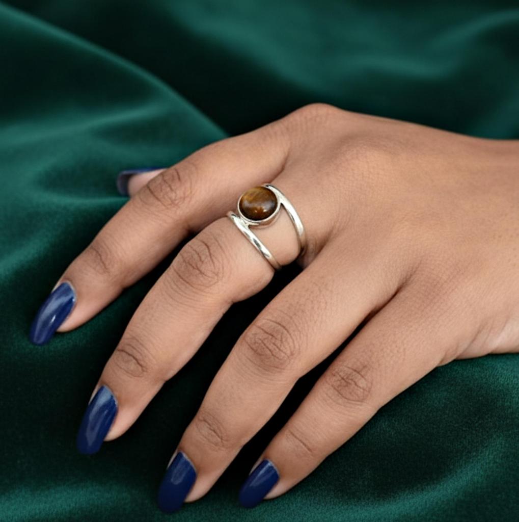 Tiger Eye Stacking Ring, 925 Solid Sterling Silver, Natural Round Cut Gemstone Ring, Minimalist Jewelry