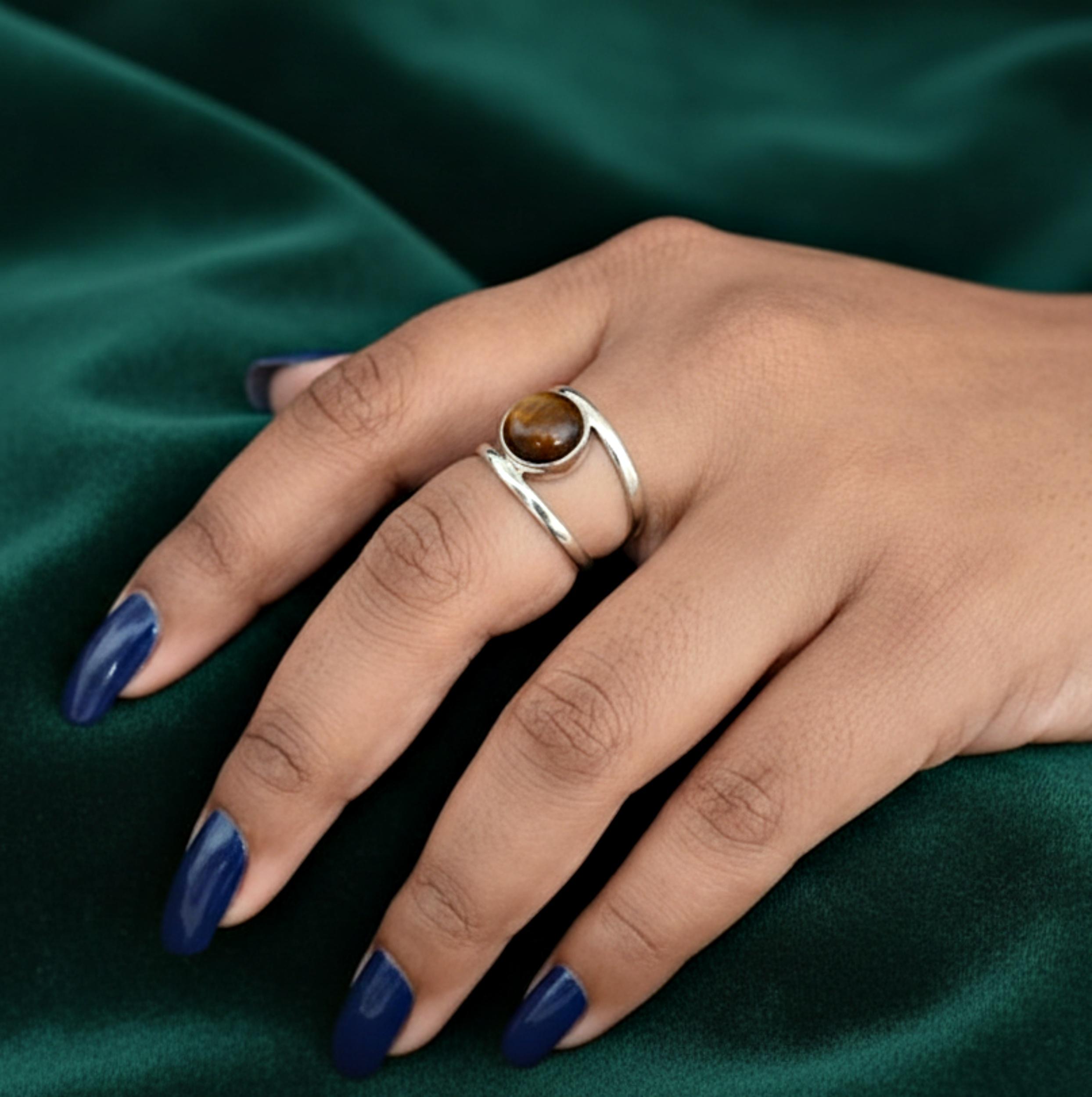 

Tiger Eye Stacking Ring, 925 Solid Sterling Silver, Natural Round Cut Gemstone Ring, Minimalist Jewelry 12 серебряный