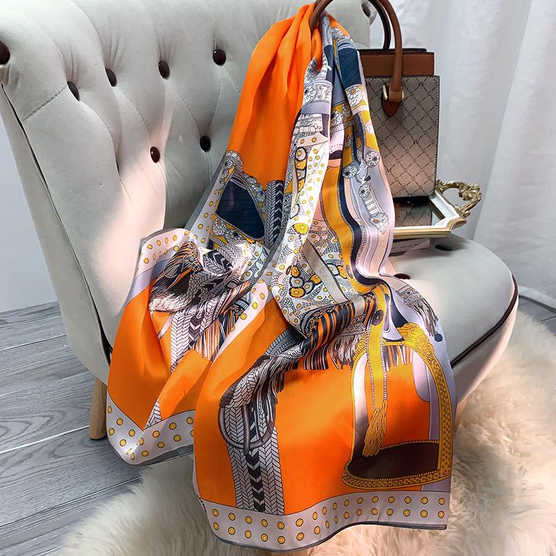 100% Real Silk Shawls Head Scarf Women Printed Hangzhou Natural Silk Long Scarves Summer Luxury Design Pure Silk Foulard Femme