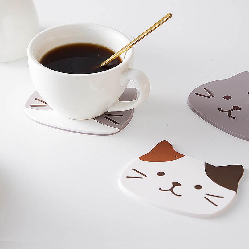 Cute Cat Coaster Silicone Cup Mat Drink Coaster Onderzetters Non-Slip Dessous De Verre Drink Coffee Cup Mat Holder Coasters