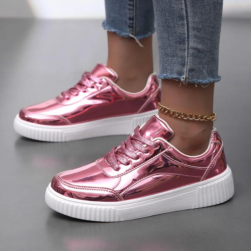 Women Thick Soled Casual Sports Shoes Autumn Sequins Lace Up Sneakers Comfortable Flat Shoes Woman Outdoor Fashion Walking Shoes