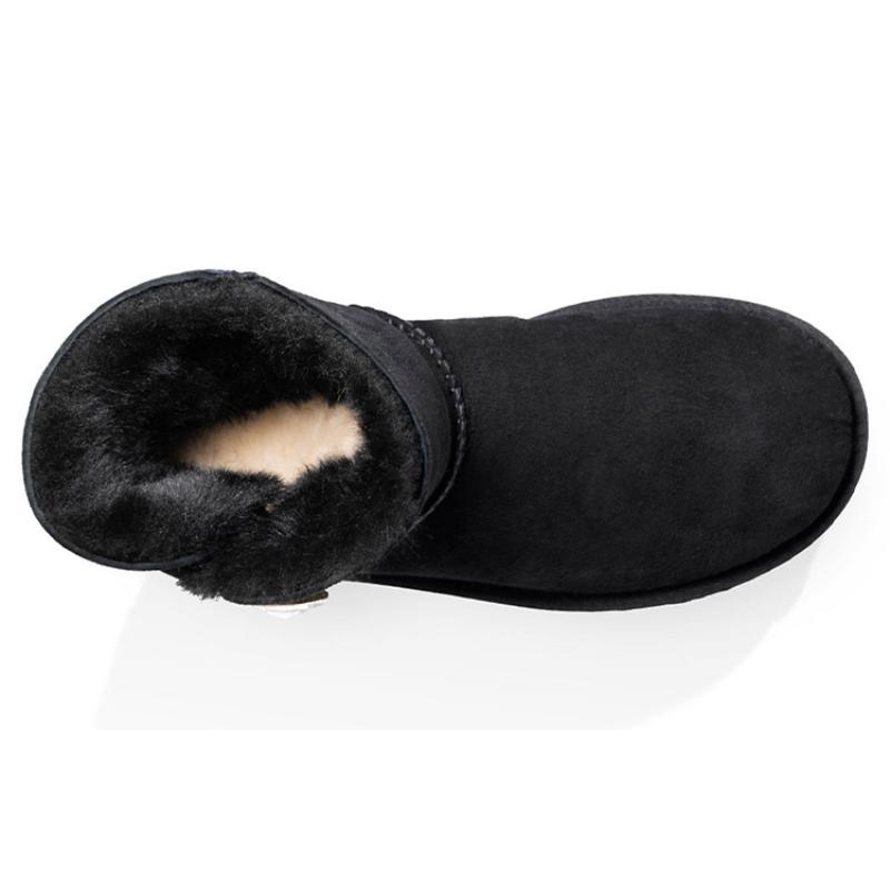 UGG Mini Bailey Button Bling Fleece Lined 'Black White' Women's Sneakers 1016554-BLK