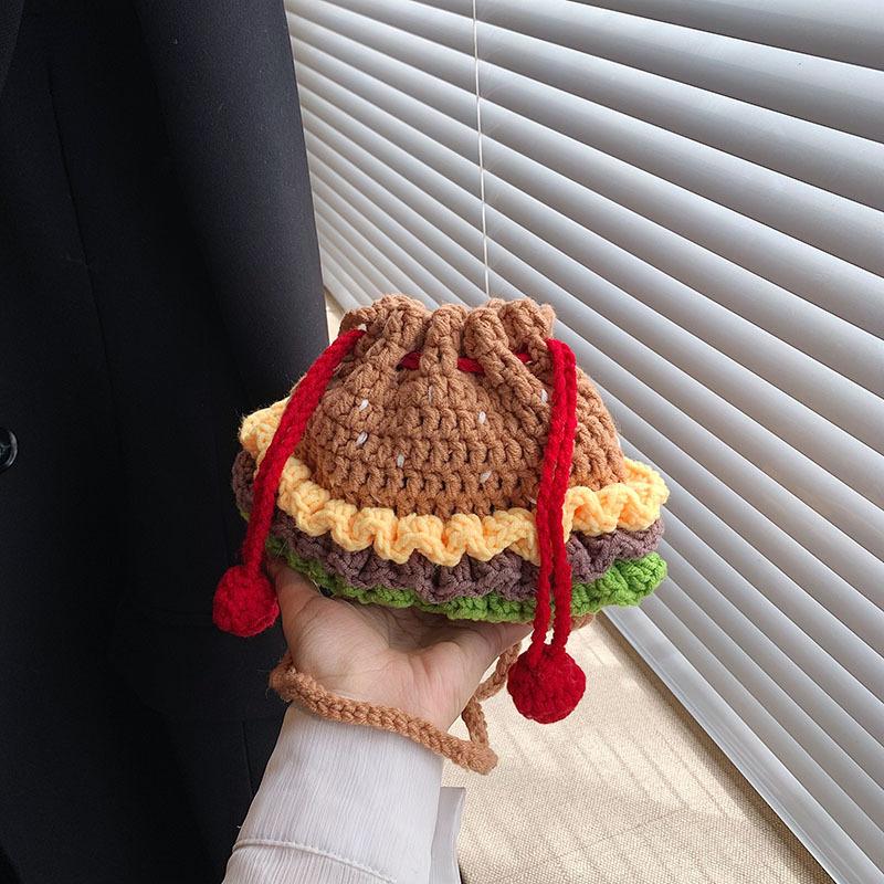 Premium sense niche messenger bag women's autumn and winter new cute funny hamburger bundle pocket small change bag