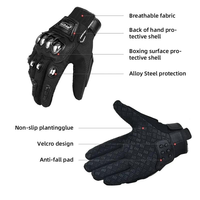 Motobike Motorcycle Knitting Unisex Moto Touch Screen Breathable Motocross Riding Racing Alloy Protective Full Finger Gloves