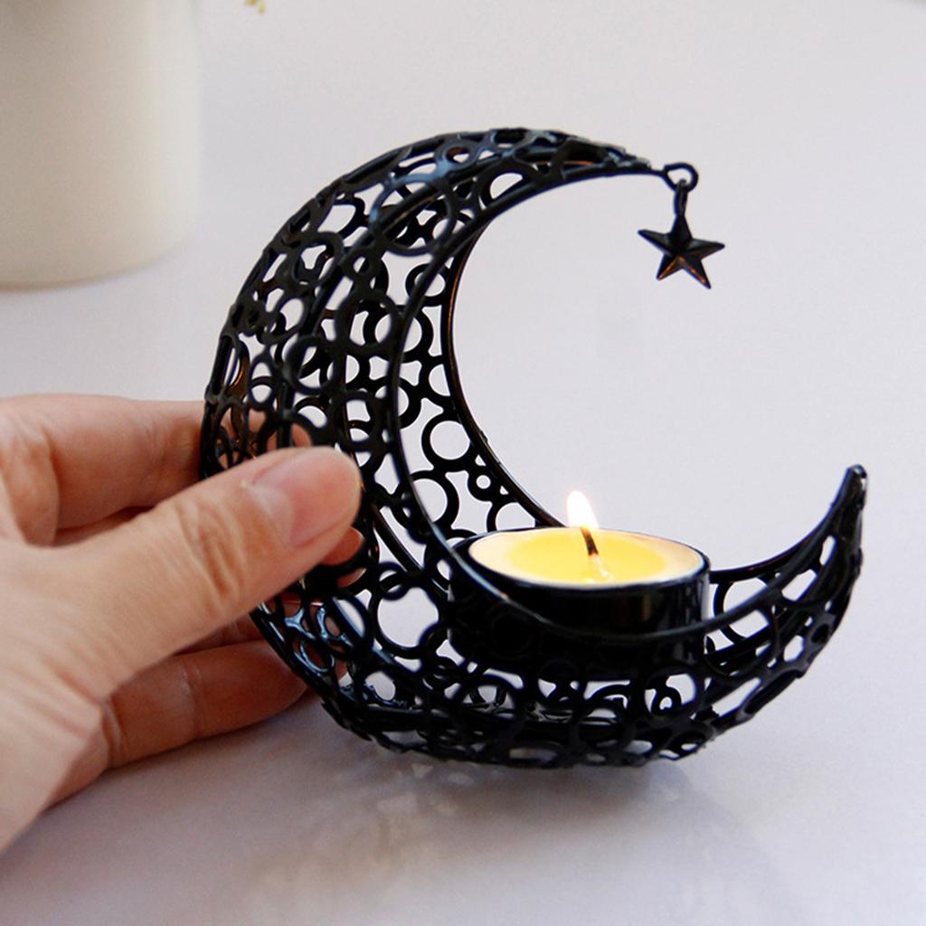 Moon Candle Holder Iron Decorative Tealight Candle Holder for Wedding Party Home Decor Table Centerpiece Black
