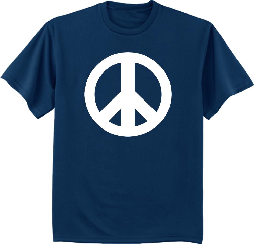 Men s t-shirt peace sign white peace symbol navy blue shirt for men L