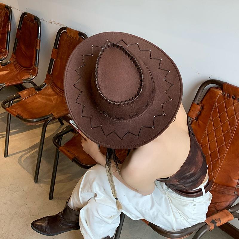 1Pieces Women Men Cowboy Hat Western Suede Cowgirl Hats Fashion West Fancy Dress Party Headwear Unisex Cap Mountaineering Scarf