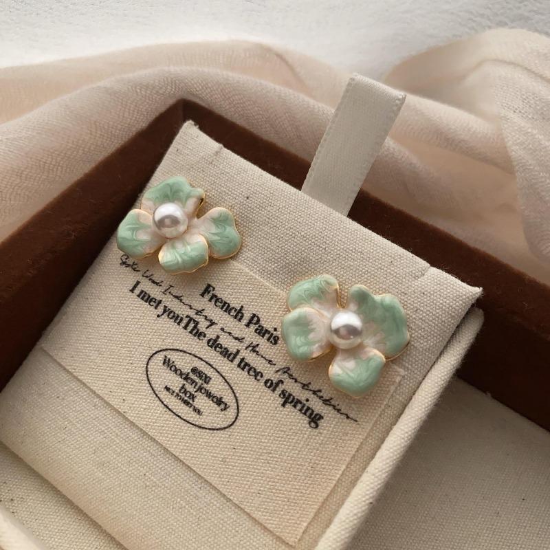 French Drop Glaze Flower Earrings Women'S Niche Design High-End Earrings Stud Earrings Unique Design Versatile Jewelry