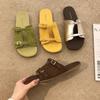 Leather Yellow One-word Drag Women's Summer Wear New Thick-bottomed Seaside Beach Sandals