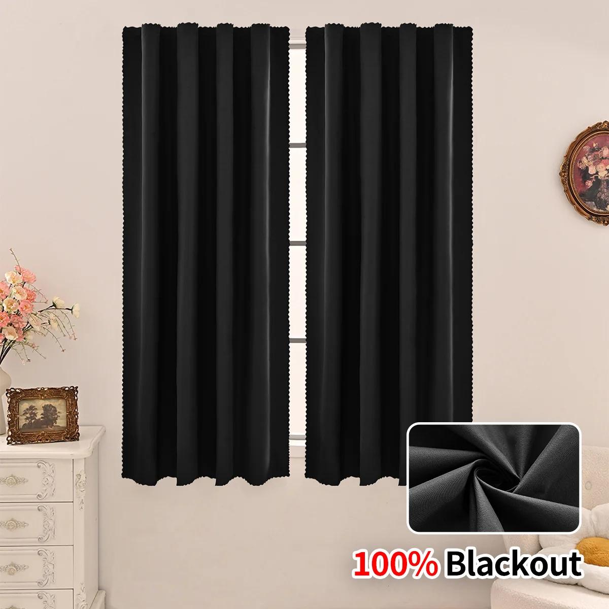 

1 шт. Современный стиль Однотонная 100% светонепроницаемая штора, Шторы для гостиной, спальни, кухни, домашнего декора, Шторы на липучке для окна W60 X H100CM 1PC&Velcro чёрный