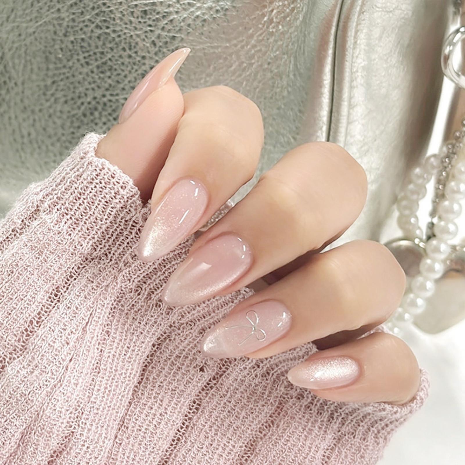 24Pcs Pink Cat Eyes False Nails Artificial Nail Tips Press On Nails Artificial Manicure Tool Nail Tips Wearable Fake Nails