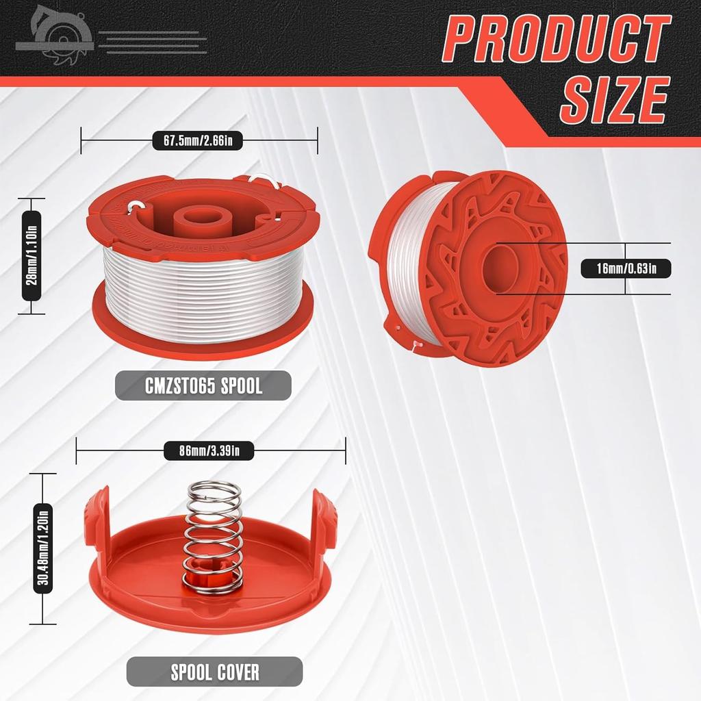 0653 Replacement Trimmer Spool, 0.065 Inch Auto Feed Weed Eater String 30ft, Compatible with Craftsman 900 ,915 ,Durable Trimmer Line with Cap Head
