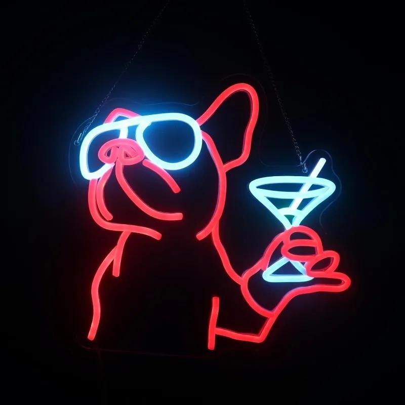 Fashion Skateboard Dog Neon Lights Dimmable Wall Decor LED Bedroom Living Room Pet Shop Bar Party Birthday Wedding Gift