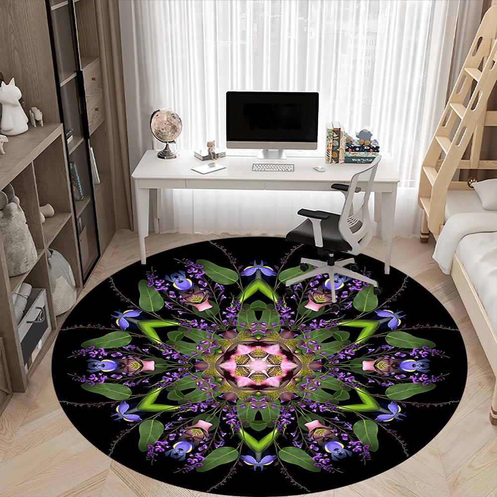1pc Floral Mandala Chair Carpet for Office, Round Polyester Mat, Indoor Decor for Office, Washable Non-slip Carpet yy251219006