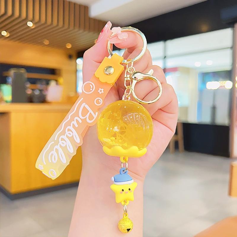Cartoon Jewelry Dolls Keychain With Sturdy Resin Oil Pendant and Liquid Glitters Bottle for Fashionable Women Ladies