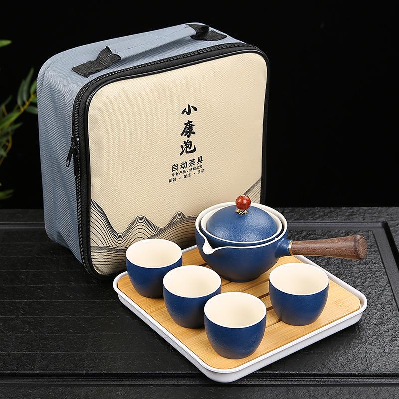 Chińska Porcelana Zestaw do Herbaty Gongfu Przenośny Zestaw Czajniczek z Obrotowym Zaparzaczem 360 i Filtrem Przenośna Torba Prezentowa All in One