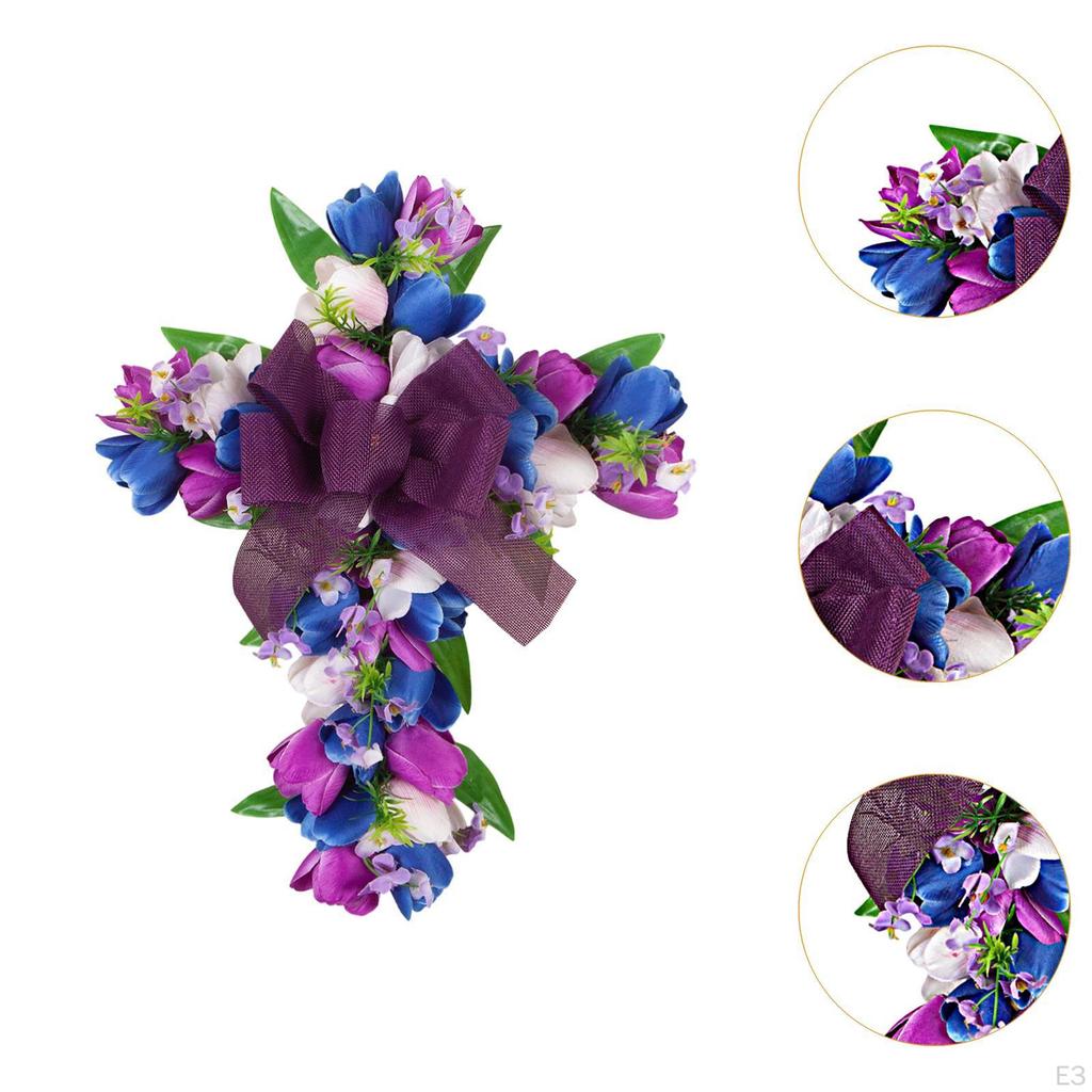 Wreath for Front Door, Cross Design with Artificial Flowers Easter Celebrations