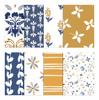 Soimoi 8 Pc Fat Quarter Bundle-  Asian Block  Print 18"x 22"  DIY Patchwork-  100  Cotton  Pre-Cut Quilting Fabric  Blue- Mustard &