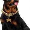 Gold Dog Chain Choke Collar,solid Cuban Link Strong, Heavy Duty Chew Resistant With Design Secure Buckle And Blank Bone Shape Id Tag
