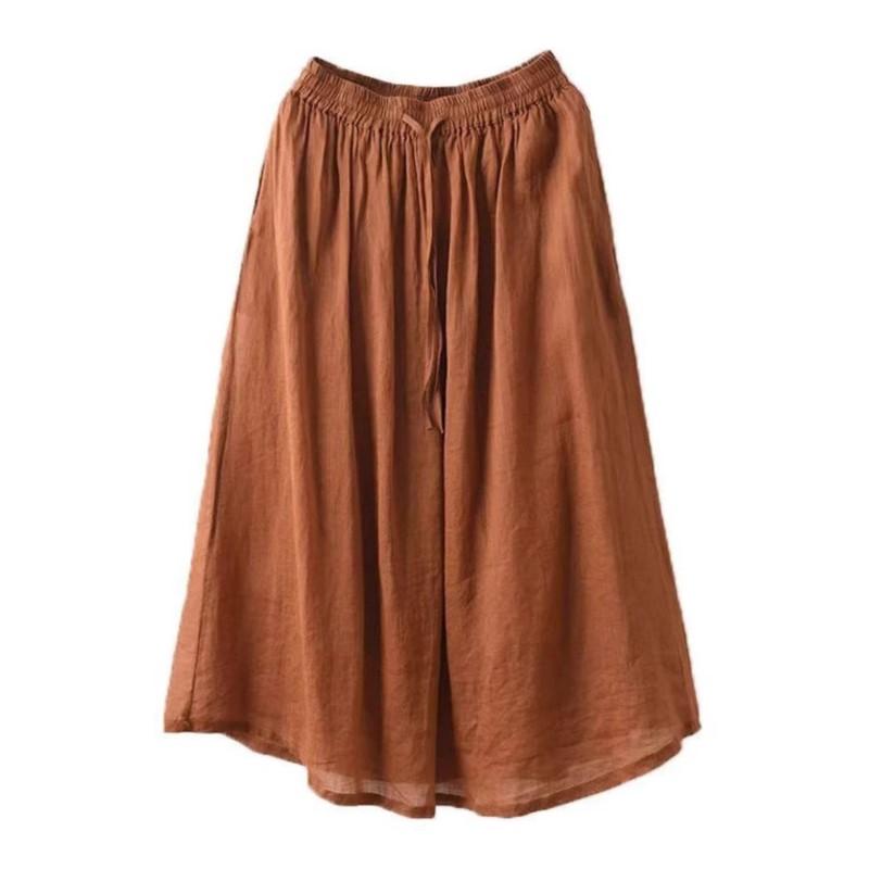 Johnature Women Vintage Patchwork Skirts Solid Color Elastic Waist Cloths Summer Loose Belt Female Skirts