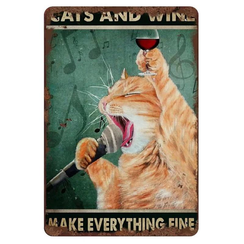 Couple Cat Metal Tin Sign Hotel Lobby Decoration Background Picture Bar Club Poster Home Living Room Wall Decor Animal Plaque