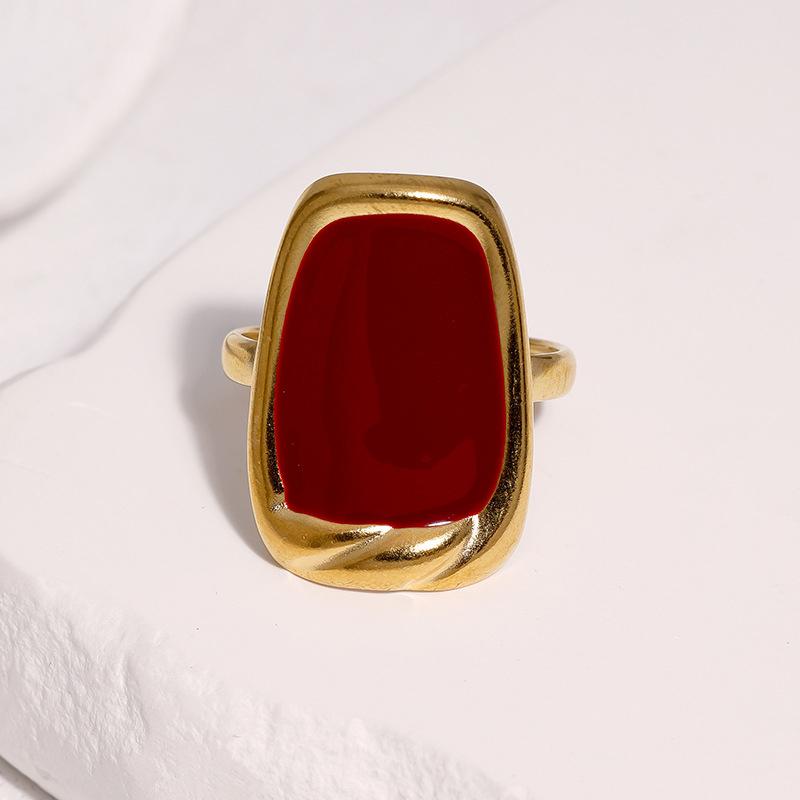 Stainless Steel Geometric Open Ring for Women Men Simple Vintage Enamel Irregular Finger Ring Exquisite Casual Versatile Jewelry