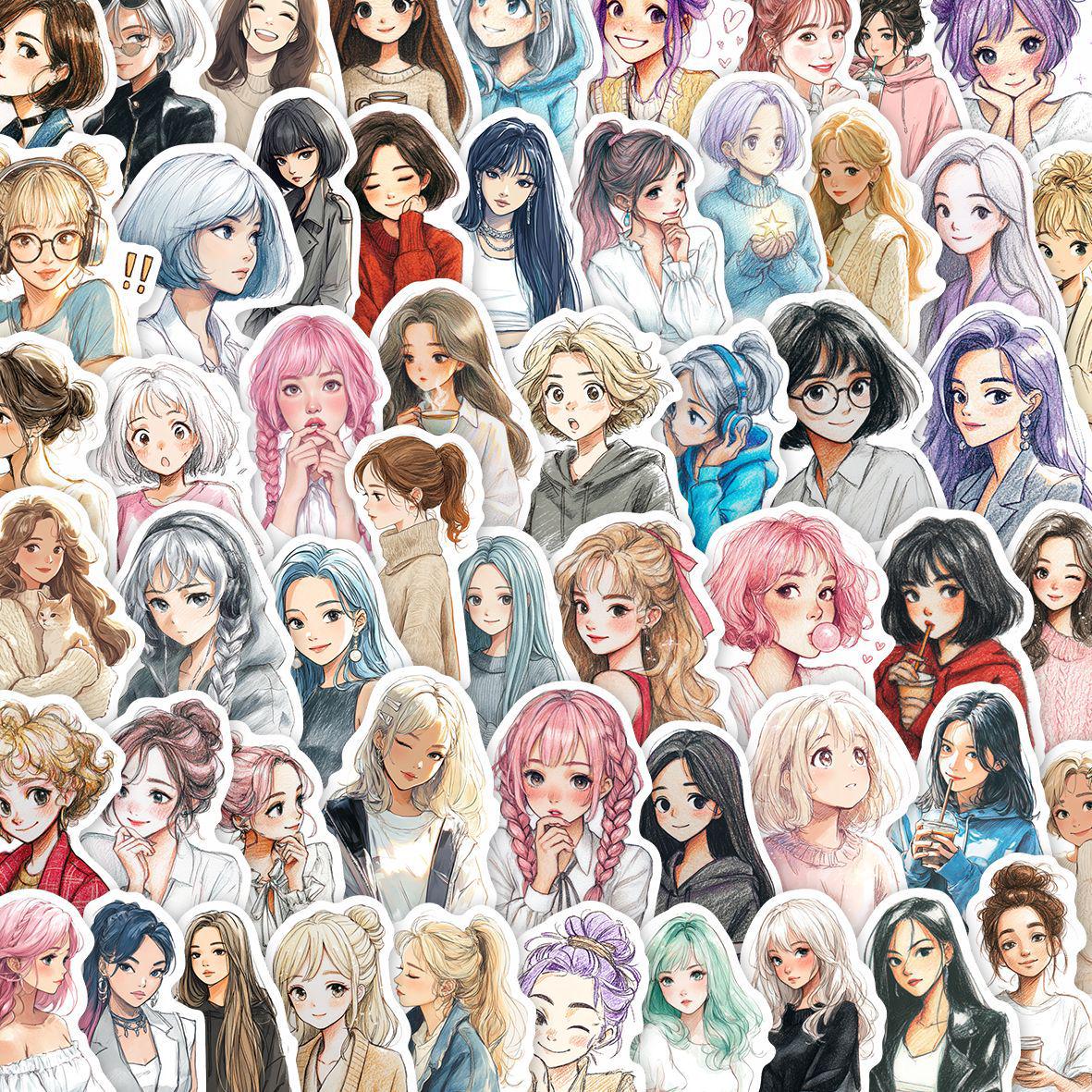 

Anime Female Lead Sticker Set - 55 Sheets: Perfect for Suitcase & Notebook DIY Decoration