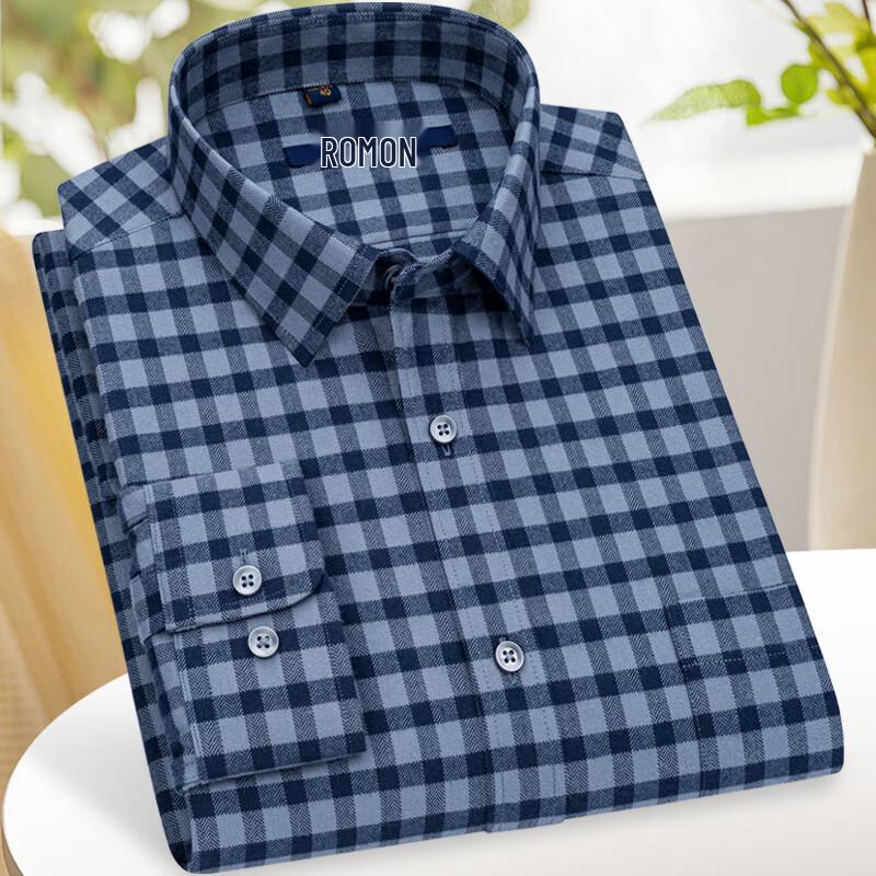 

Luomeng Men s Business Casual Brushed Cotton Plaid Shirt 38