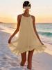 Spring Summer Sleeveless Pleated Halter Vacation Dress for Women